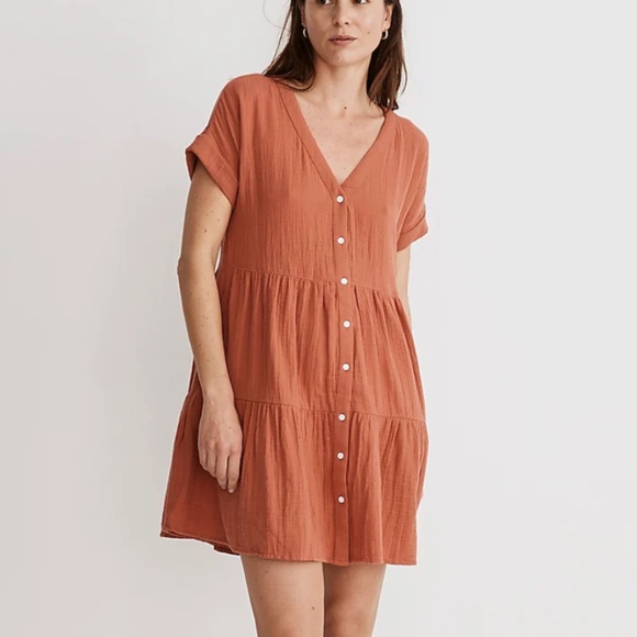 Madewell Dresses & Skirts - Madewell Women's Medium Cuff-Sleeve Button-Front Tiered Mini Dress